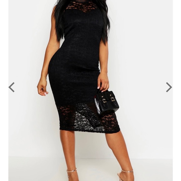 Boohoo Dresses & Skirts - Midi Black lace dress zipper back